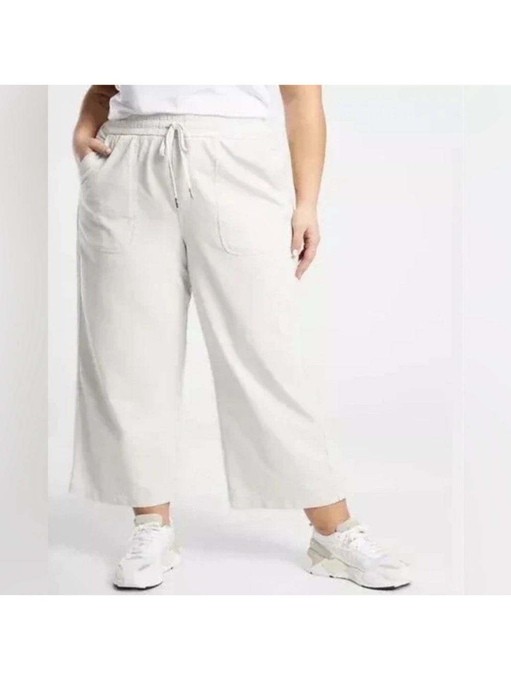 Athleta Women’s Farallon Heathered Wide Leg Crop Pants Cream Plus Size 26